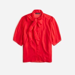 J Crew Tie Neck Button Up Top Sheer Chiffon Red Career Preppy NWT Womens Size 3x